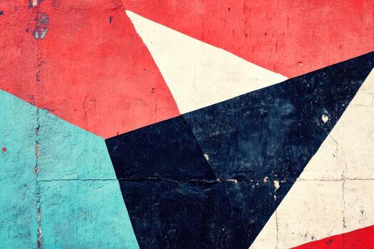 Vibrant geometric wall art showcasing bold colors and dynamic shapes in urban environment photo