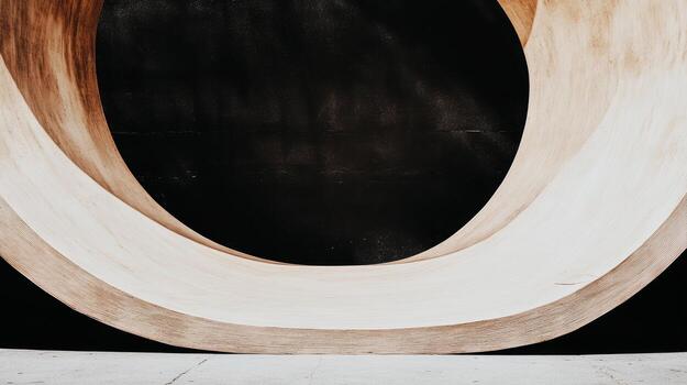 curvo de madera escultura en minimalista Arte espacio demostrando moderno diseño principios foto