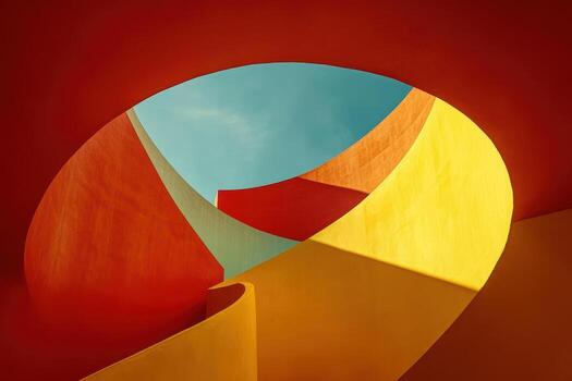 Colorful abstract architectural shapes create a dynamic visual experience in outdoor space photo