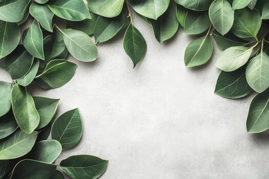 Green leaves arranged around a neutral surface for a calming natural effect photo
