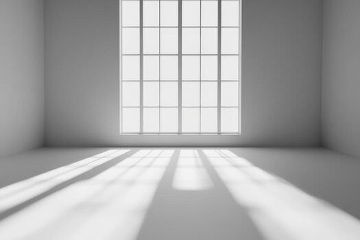 Sunlight streaming through a large window in a minimalist room with shadows on the floor photo