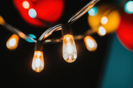 Decorative string lights illuminate a festive atmosphere in a dark setting at night photo