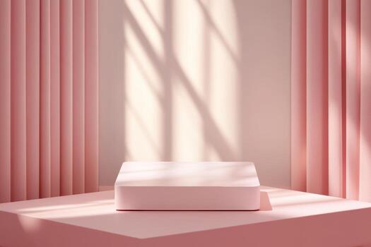 Minimalist pink interior with soft shadows in a serene room setting during daylight photo