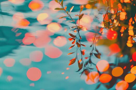 Water reflections create a colorful display of light and nature on a tranquil surface photo