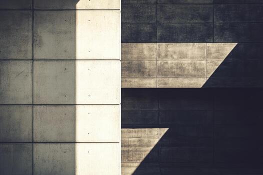 Abstract architectural design showcasing textured concrete surfaces and dramatic shadows photo