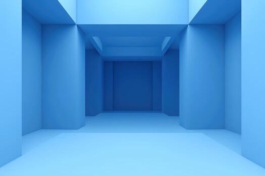 Detailed exploration of a blue abstract architectural space with soft lighting effects photo