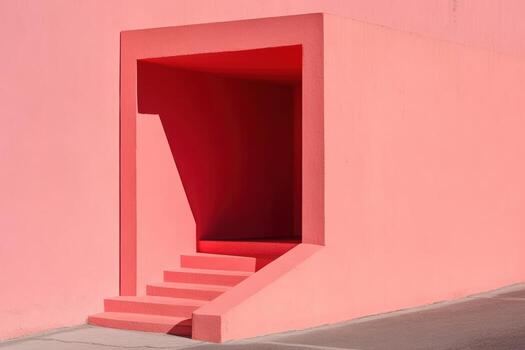 Brightly colored architectural feature with pink walls and steps in urban setting photo