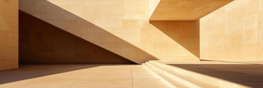 Play of light and shadow in a modern architectural space during golden hour photo