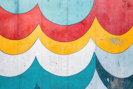 Colorful abstract wall art featuring wave patterns in vibrant hues photo