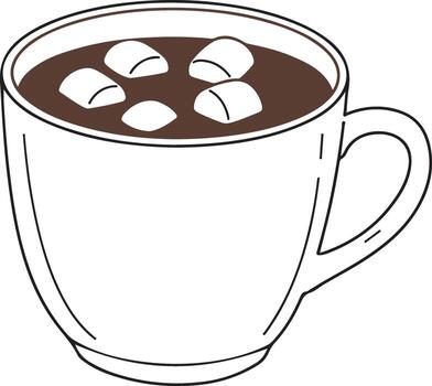 Hot chocolate with marshmallows in a mug on white background cocoa drink vector