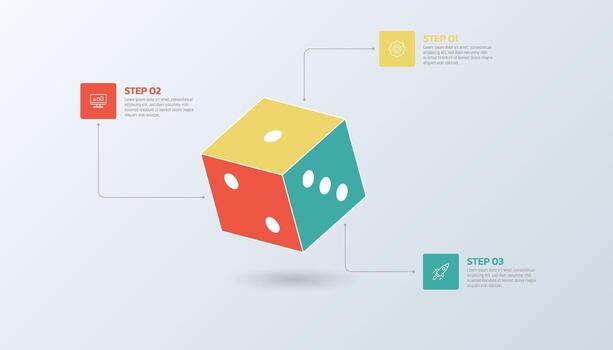 Each side of the dice infographic template shows step-by-step presentation information. vector