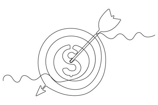 Target with arrow clean outline in continuous one line drawing minimalist art vector