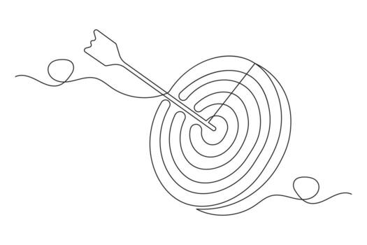 Abstract target with arrow one line drawing in minimalist style outline sketch vector
