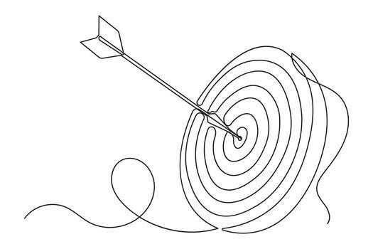Target and arrow outline continuous one line drawing in modern minimal style vector
