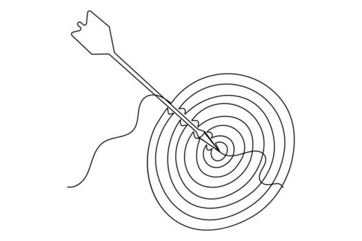 minimalista objetivo con flecha uno línea dibujo aislado sencillo contorno ilustración vector