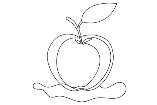 Continuous apple line art simple outline minimal design isolated fruit drawing vector
