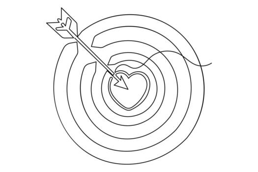 uno línea dibujo objetivo con flecha minimalista contorno aislado sencillo diseño vector