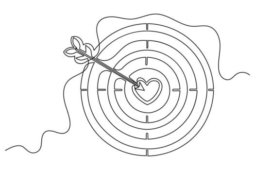 Minimal style continuous line drawing of target with arrow isolated illustration vector