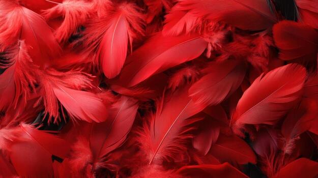 Dense red feather texture background close up soft plumage abstract design element photo