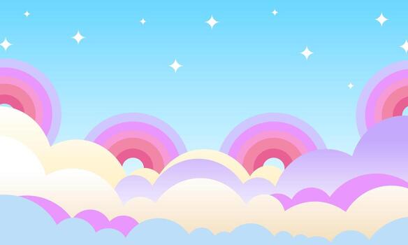 Children's abstract background of colorful flat clouds with empty space in the center, copy space. vector