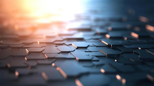 Textured hexagon pattern metallic surface gradient lighting modern tech background photo