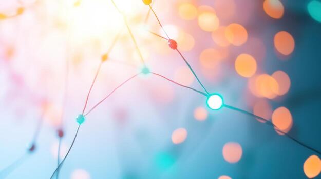 Network graphic with illuminated nodes communication and modern technology abstract background photo