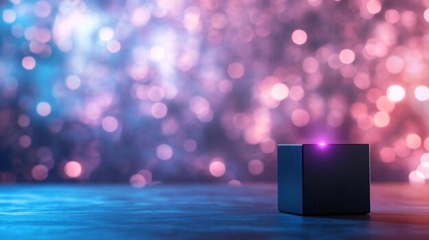 Abstract cube with bokeh lights on background for modern design photo