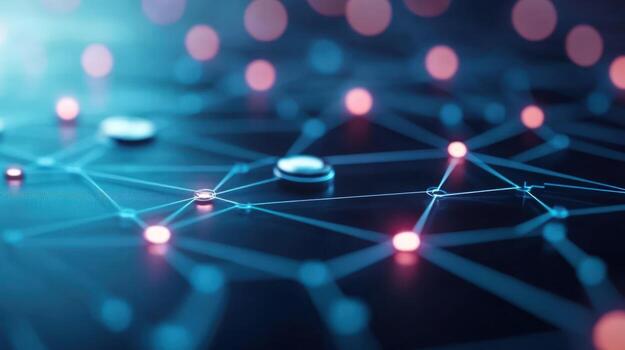 Abstract network connection system interconnected nodes and lines photo