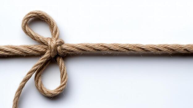 Rope knot simple string loop on white background texture close up photo