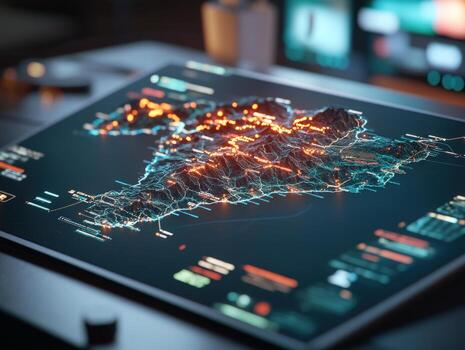 Digital map visualization on tablet computer technology display photo