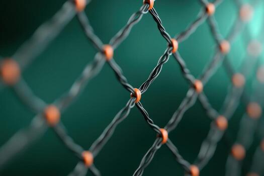 Abstract net structure of woven cables with connecting joints on a gradient turquoise backdrop photo
