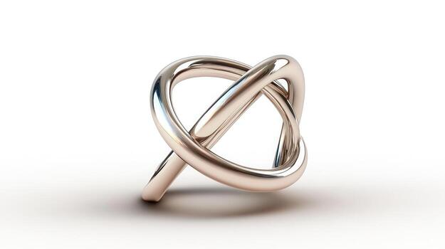 Abstract metallic knot shape three dimensional render with polished silver finish on clean white background conceptual design element photo