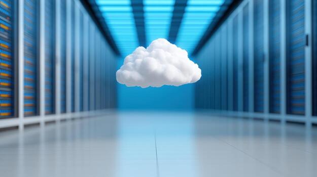 Cloud computing data center with server racks modern technology infrastructure photo