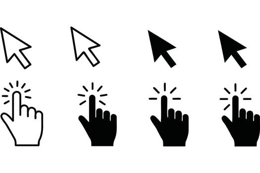t shirt Cursor Hand Click Icons Set Black White arrow pointer vector