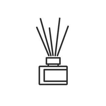 aroma diffuser icon, jar with reed sticks, thin line symbol on white background editable stroke illustration eps10 vector