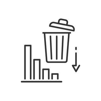 decrease waste icon, reducing discarded garbage, thin line symbol on white background editable stroke illustration eps10 vector