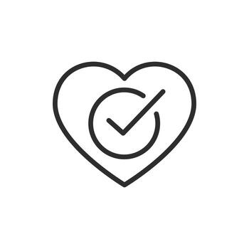 heart with check mark icon, cholesterol free, health cardiovascular system, thin line symbol on white background editable stroke illustration eps10 vector