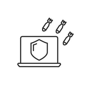 proteccion en contra ddos ataques icono, malware proteger, computadora con proteger, Delgado línea símbolo en blanco antecedentes editable carrera ilustración eps10 vector
