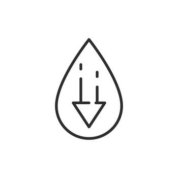 cholesterol low level icon, drop blood with arrow down, linear symbol on white background editable stroke illustration eps10 vector