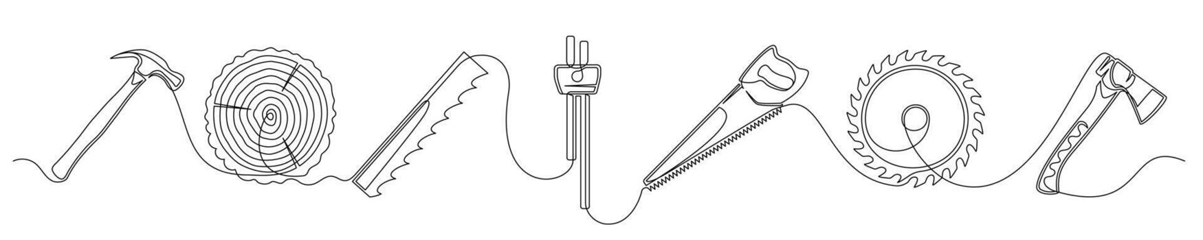 Set of continuous one line carpentry elements vector