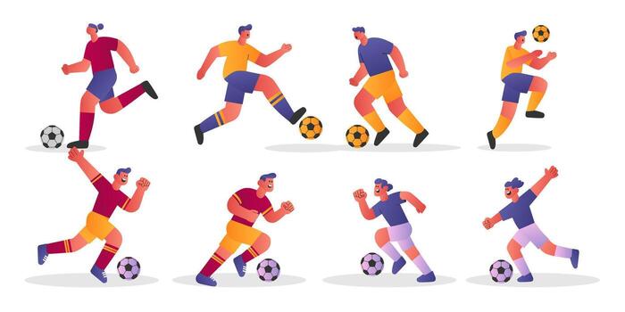 plano ilustración conjunto de fútbol americano jugadores en diferente comportamiento y movimientos versátil Deportes concepto, ideal para web gráficos, educativo contenido, presentaciones, y promocional materiales vector
