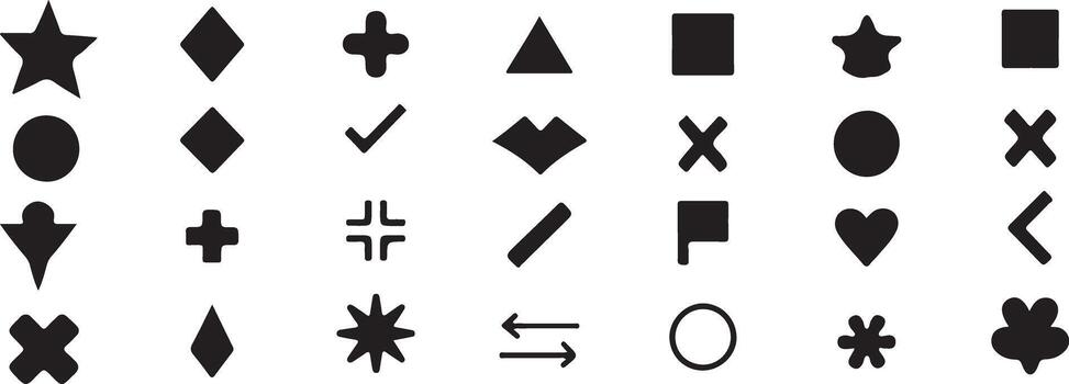 Assorted Black Shape Icons on White Background in a Grid Pattern vector