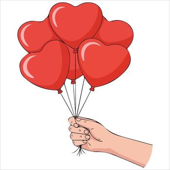 Heart shaped balloons held by hand vector