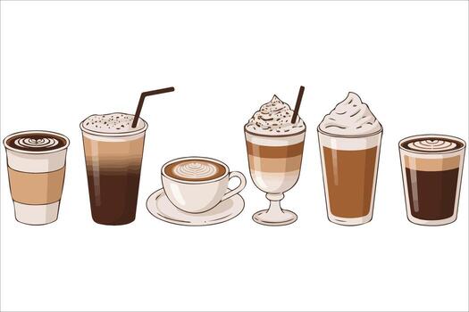 Coffee varieties espresso latte cappuccino illustration vector