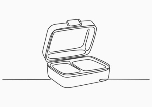 Hand drawn continuous line art of an open lunchbox isolated on white background vector