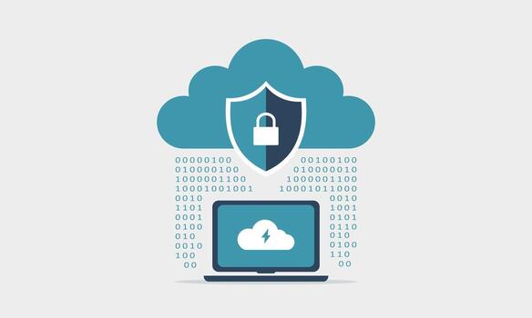Cloud computing security concept with laptop and padlock vector