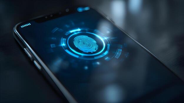 huella dactilar exploración en teléfono inteligente para seguro acceso y autenticación foto