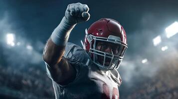 American football player celebrating touchdown in stadium photo