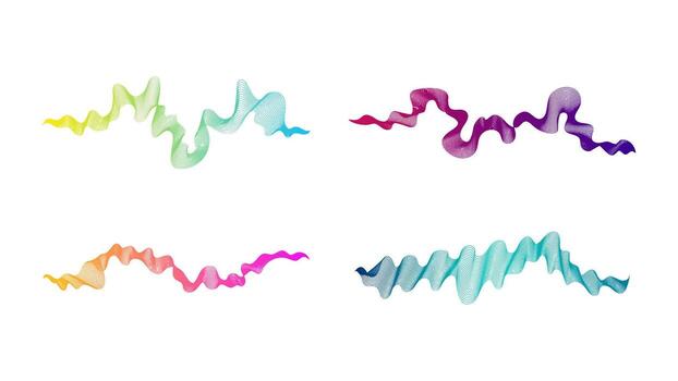 Curved wavy stripes. Set of four abstract colored gradient wave lines on background. Fine illustration vector