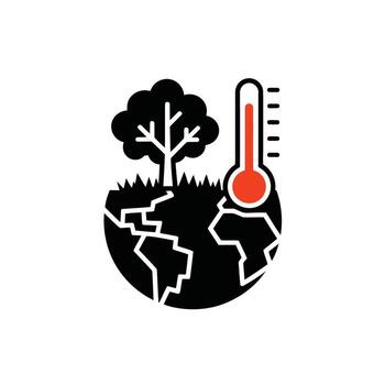 Global Warming Icon Graphic Depicting Earth with Thermometer and Tree Symbolizing Environmental Issues vector